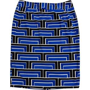 Premise‎ Straight Pencil Skirt Size 8 Blue Black & White Geometric Pattern Slit